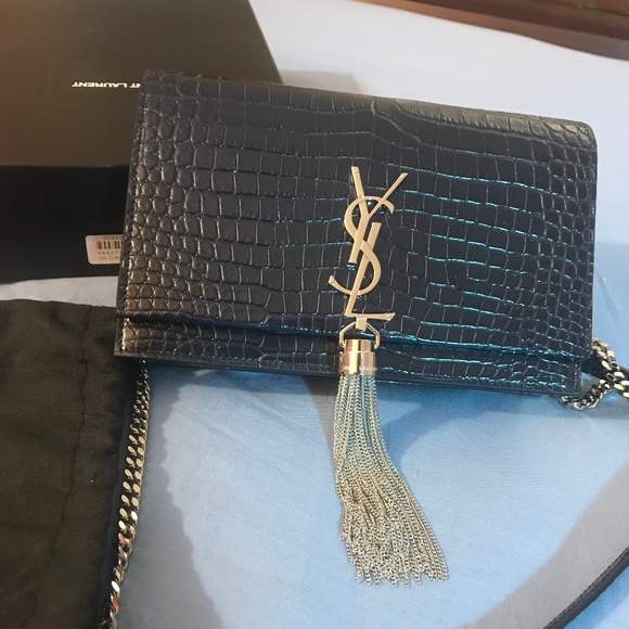 Yves Saint Laurent Handbags - SOLD YSL Kate Wallet on Chain Croc-Embossed Navy